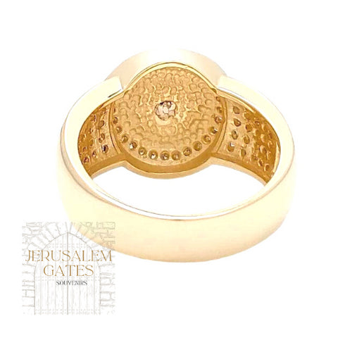 14K Gold Enamel and Diamond Paved Jerusalem Cross Ring